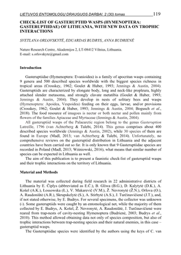 (Hymenoptera: Gasteruptiidae) of Lithuania, with New Data on Trophic Interactions