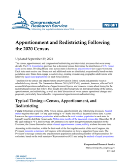 Apportionment and Redistricting Following the 2020 Census