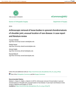 Arthroscopic Removal of Loose Bodies in Synovial Chondromatosis of Shoulder Joint, Unusual Location of Rare Disease: a Case Report and Literature Review