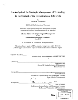 An Analysis of the Strategic Management of Technology in the Context of the Organizational Life-Cycle