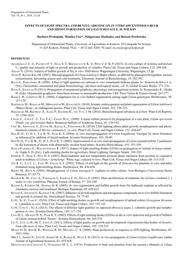 Effects of Light Spectra and Benzyl Adenine on in Vitro Adventitious Bulb and Shoot Formation of Lilium Regale E