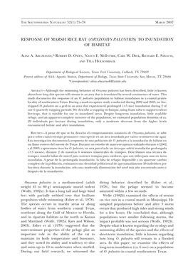 Response of Marsh Rice Rat (Oryzomys Palustris) to Inundation of Habitat