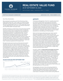 Real Estate Value Fund As of September 30, 2020