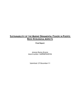 Sustainabilitiy of the Marine Ornamental Fishery in Puerto Rico: Ecological Aspects