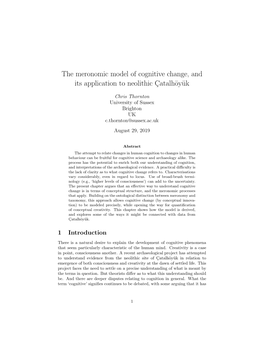 The Meronomic Model of Cognitive Change, and Its Application to Neolithic C¸Atalh¨Oy¨Uk