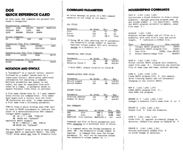 QUICK REFERENCE CARD an Error Message Is Given If a DOS Command INIT X [,Vv] [,Ss] [,Dd] Quantity Is Too Large Or Too Small