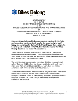 Statement of John Burke Ceo of Trek Bicycle
