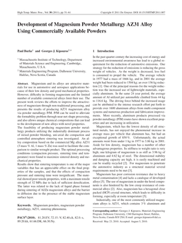 Development of Magnesium Powder Metallurgy AZ31 Alloy Using Commercially Available Powders