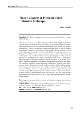Plastic Coating of Plywood Using Extrusion Technique