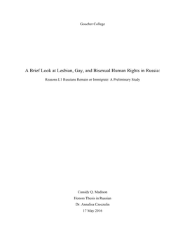 A Brief Look at Lesbian, Gay, and Bisexual Human Rights in Russia