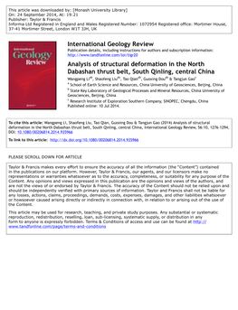 Analysis of Structural Deformation in the North Dabashan Thrust Belt