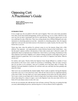 Opposing Cert: a Practitioner’S Guide