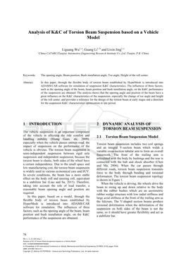 Analysis of K&C of Torsion Beam Suspension Based on a Vehicle