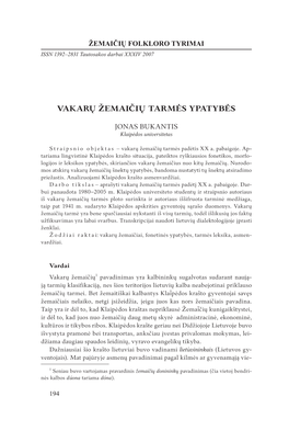 Vakarų Žemaičių Tarmės Ypatybės