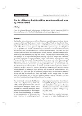 The Art of Naming Traditional Rice Varieties and Landraces by Ancient Tamils