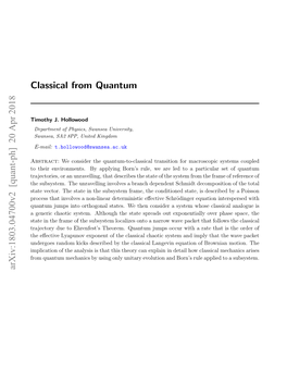 Classical from Quantum Arxiv:1803.04700V2 [Quant-Ph] 20 Apr 2018