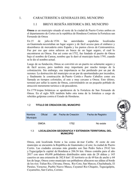 1. Caracteristica Generales Del Municipio 1.1 Breve Reseña Historica Del Municipio