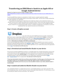 Transferring an Ebscohost E-Book to an Apple Ios Or Google Android