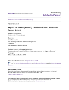 Beyond the Suffering of Being: Desire in Giacomo Leopardi and Samuel Beckett