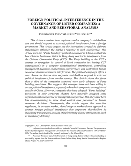 Foreign Political Interference in the Governance of Listed Companies: a Market and Behavioral Analysis