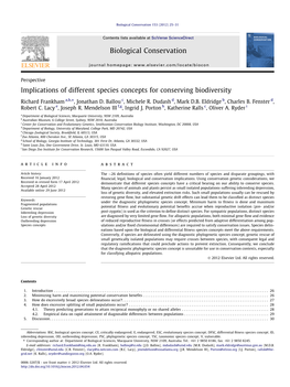 Implications of Different Species Concepts for Conserving Biodiversity ⇑ Richard Frankham A,B, , Jonathan D