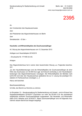 Senatsverwaltung Für Stadtentwicklung Und Umwelt Berlin, Den 01.10.2015 ZF B 9(0)139 4650 Stefan.Reepschlaeger@Senstadtum.Berlin.De