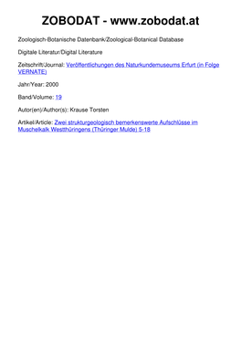 Zwei Strukturgeologisch Bemerkenswerte Aufschlüsse Im Muschelkalk Westthüringens (Thüringer Mulde) 5-18 ------� Veröffentlichungen Naturkundemuseum Erfurt 19/2000 S