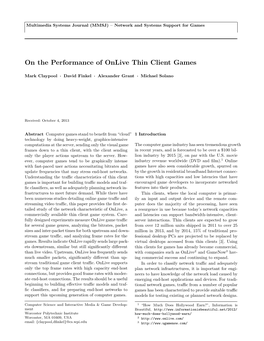 On the Performance of Onlive Thin Client Games