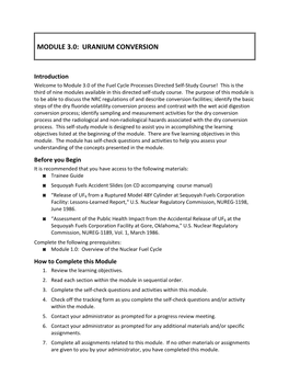 Fuel Cycle Processes Directed Self-Study Course! This Is the Third of Nine Modules Available in This Directed Self-Study Course