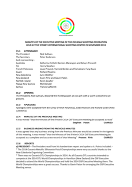 Minutes of the Executive Meeting of the Oceania Shooting Federation Held at the Sydney International Shooting Centre 25 November 2015