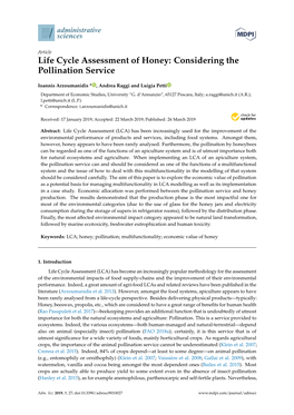 Life Cycle Assessment of Honey: Considering the Pollination Service