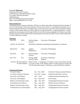 Trevor R. Hillebrand Postdoctoral Research