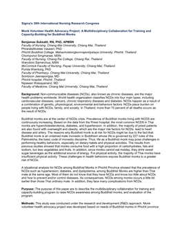 Sigma's 30Th International Nursing Research Congress Monk Volunteer Health Advocacy Project: a Multidisciplinary Collaboration F