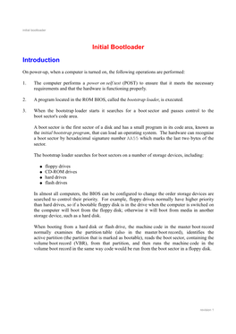 Initial Bootloader Introduction