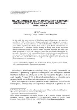 An Application of Belief-Importance Theory with Reference to the Big Five and Trait Emotional Intelligence