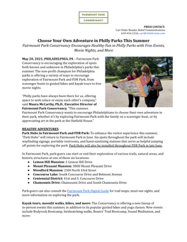 Summer in Fairmount Park Press Release 2021