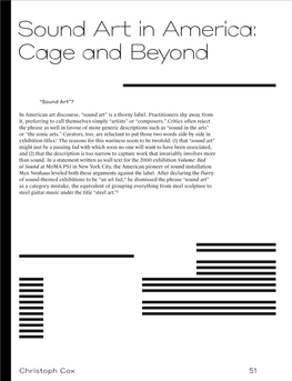 Sound Art in America: Cage and Beyond