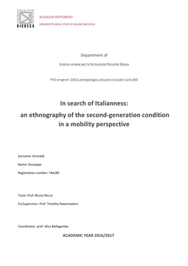 In Search of Italianness: an Ethnography of the Second-Generation Condition