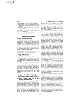 150 Subpart A—General Subpart B—Table of Hazardous Materials