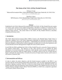 The Status of the NASA All Sky Fireball Network