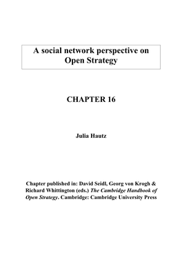 A Social Network Perspective on Open Strategy