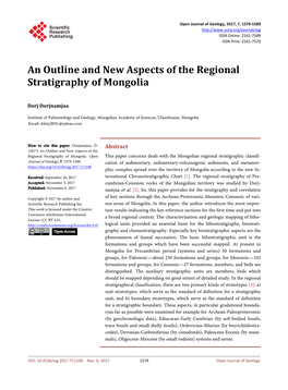 An Outline and New Aspects of the Regional Stratigraphy of Mongolia