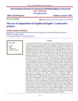 The Use of Conjunctions in English and Igala: a Contrastive Analysis