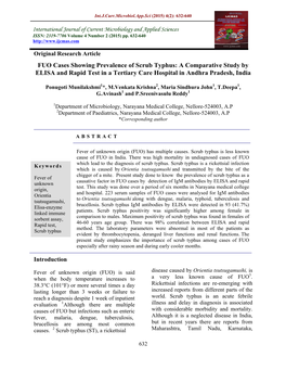 FUO Cases Showing Prevalence of Scrub Typhus: a Comparative Study by ELISA and Rapid Test in a Tertiary Care Hospital in Andhra Pradesh, India