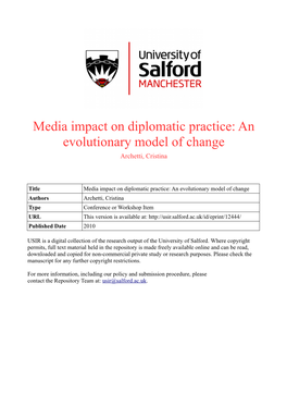 Media Impact on Diplomatic Practice: an Evolutionary Model of Change Archetti, Cristina