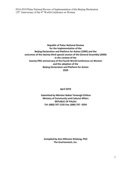 2014-2019 Palau National Review of Implementation of the Beijing Declaration -25Th Anniversary of the 4Th World Conference on Women