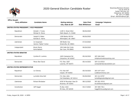 General Election Candidates Roster
