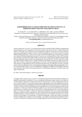 Agromorphological Characterisation of Gboma Eggplant, an Indigenous Fruit and Leafy Vegetable in Ghana Abstract Résum