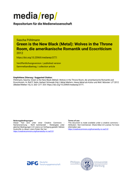 Green Is the New Black (Metal): Wolves in the Throne Room, Die Amerikanische Romantik Und Ecocriticism 2012