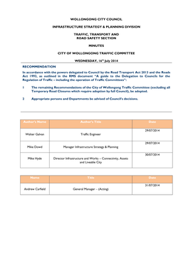 Traffic Committee Minutes 16 July 2014